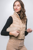 High Neck Zip Up Puffer Vest with Storage Pouch