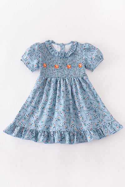 Blue pumpkin smocked dress