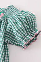 Green plaid christmas tree smocked dress