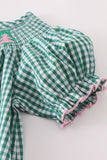 Green plaid christmas tree smocked dress