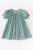 Green plaid christmas tree smocked dress