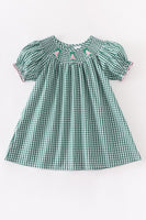 Green plaid christmas tree smocked dress