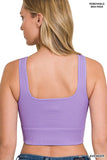 RIBBED SQUARE NECK CROPPED TANK TOP WITH BRA PADS