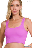 RIBBED SQUARE NECK CROPPED TANK TOP WITH BRA PADS