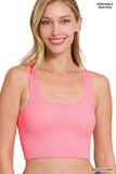 RIBBED SQUARE NECK CROPPED TANK TOP WITH BRA PADS