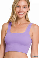 RIBBED SQUARE NECK CROPPED TANK TOP WITH BRA PADS