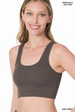 RIBBED SQUARE NECK CROPPED TANK TOP WITH BRA PADS