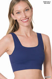 RIBBED SQUARE NECK CROPPED TANK TOP WITH BRA PADS