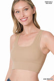 RIBBED SQUARE NECK CROPPED TANK TOP WITH BRA PADS