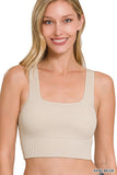 RIBBED SQUARE NECK CROPPED TANK TOP WITH BRA PADS