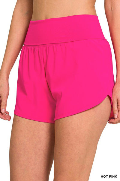 HIGH WAISTED BAND FOLD-OVER RUNNING SHORTS