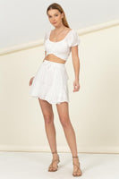 NOT YOUR GIRL DRAWSTRING RUFFLED MINI SKIRT