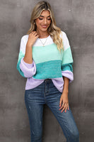 Color Block Round Neck Dropped Shoulder Sweater