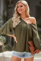 Dropped Shoulder V-Neck Blouse