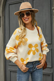 Floral Print Round Neck Dropped Shoulder Pullover Sweater