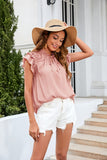 Tie Neck Ruffle Trim Blouse