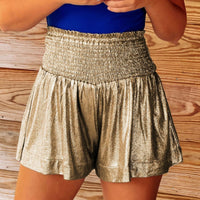 High Waist Smocked Waist Shorts