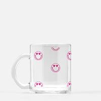 Pink smiley face glass coffee mug