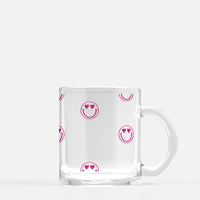 Pink smiley face glass coffee mug