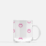 Pink smiley face glass coffee mug